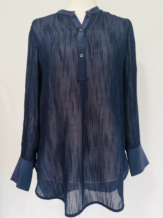 Vince Tops - Vince Silk Blend Navy Sheer Blouse Minimalist Luxury Tunic Top Size 4